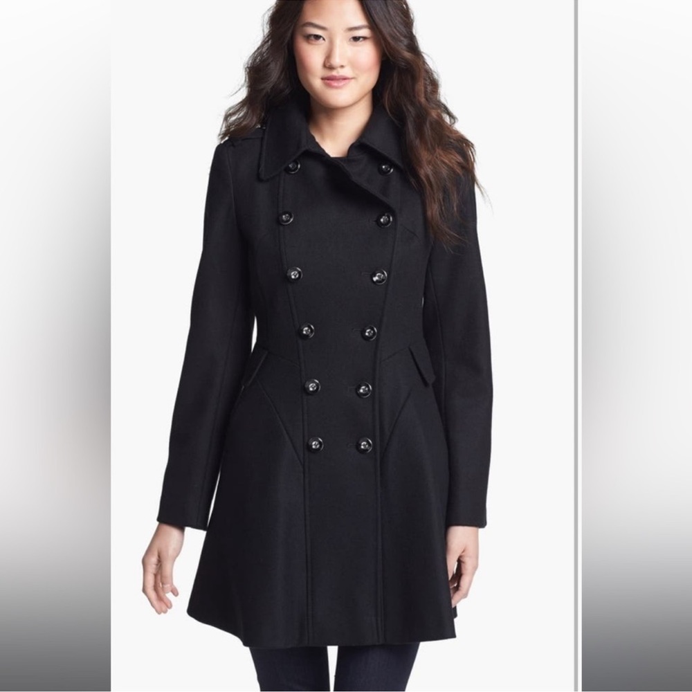 Via Spiga Skirted Wool Pea Coat